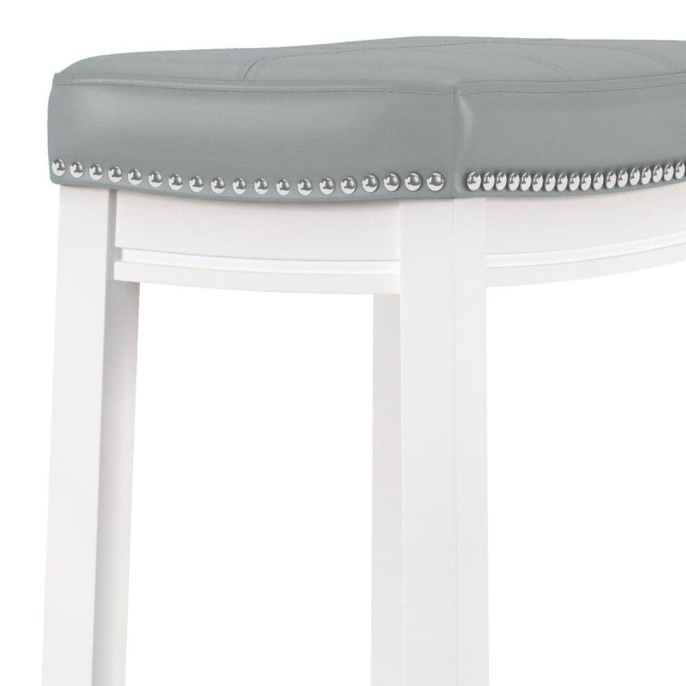 Linon Home Decor Claridge Bar Stool with Light Grey Cushion in White, , large