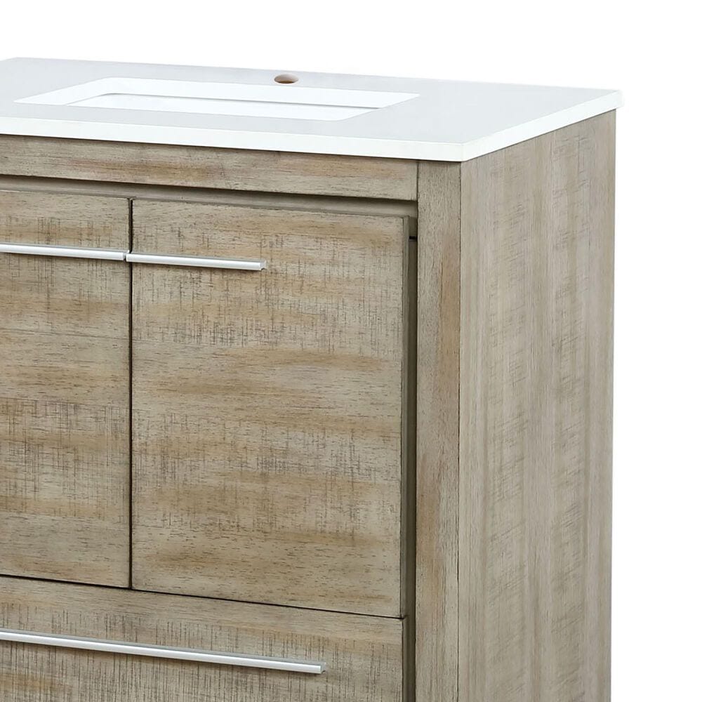 Lexora Home Lafarre 30&quot; Single Bathroom Vanity in Rustic Acacia with 2 cm White Quartz Top and Rectangular Sink, , large