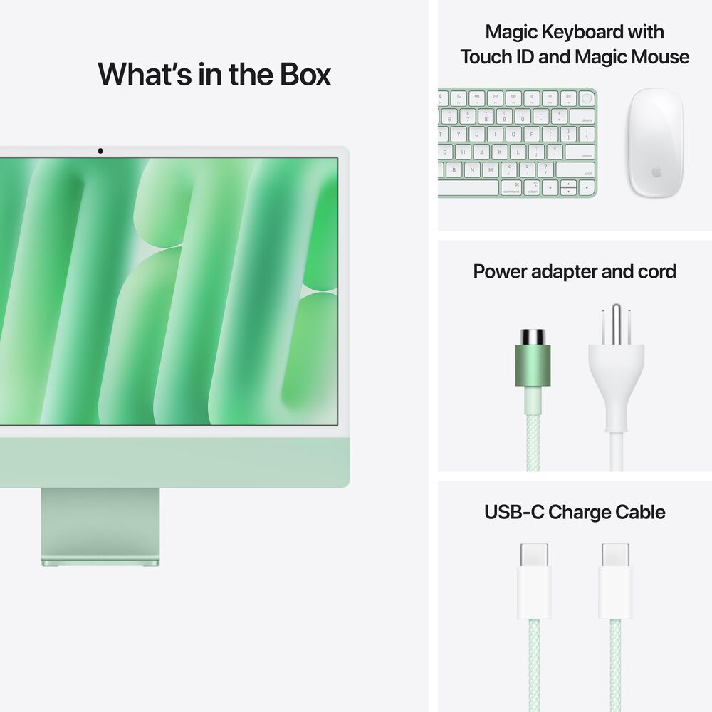 Apple 24-Inch iMac with Retina 4.5K display: Apple M4 Chip with 10-core CPU and 10-core GPU 24GB Unified Memory, 512GB SSD in Green &#40;Latest Model&#41;, , large