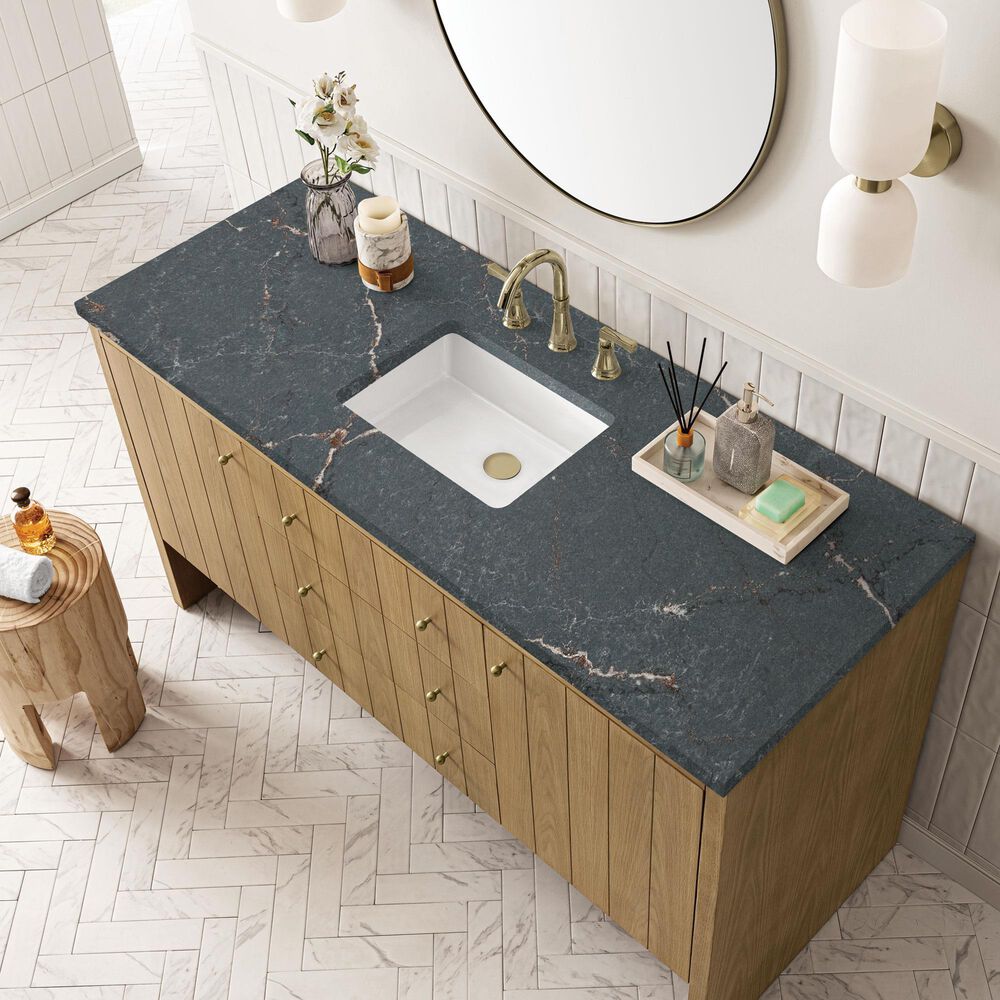 James Martin Vanities Hudson 60" Single Bathroom Vanity in Light Natural Oak with 3 cm Parisien Bleu Quartz Top, Rectangular Sink and FreePower Wireless Charger, , large