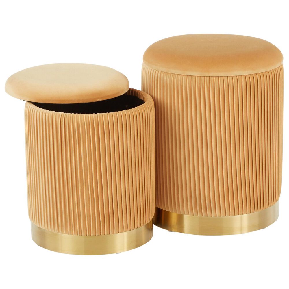 Lumisource Marla 2-Piece Nesting Pleated Ottoman Set in Orange, , large