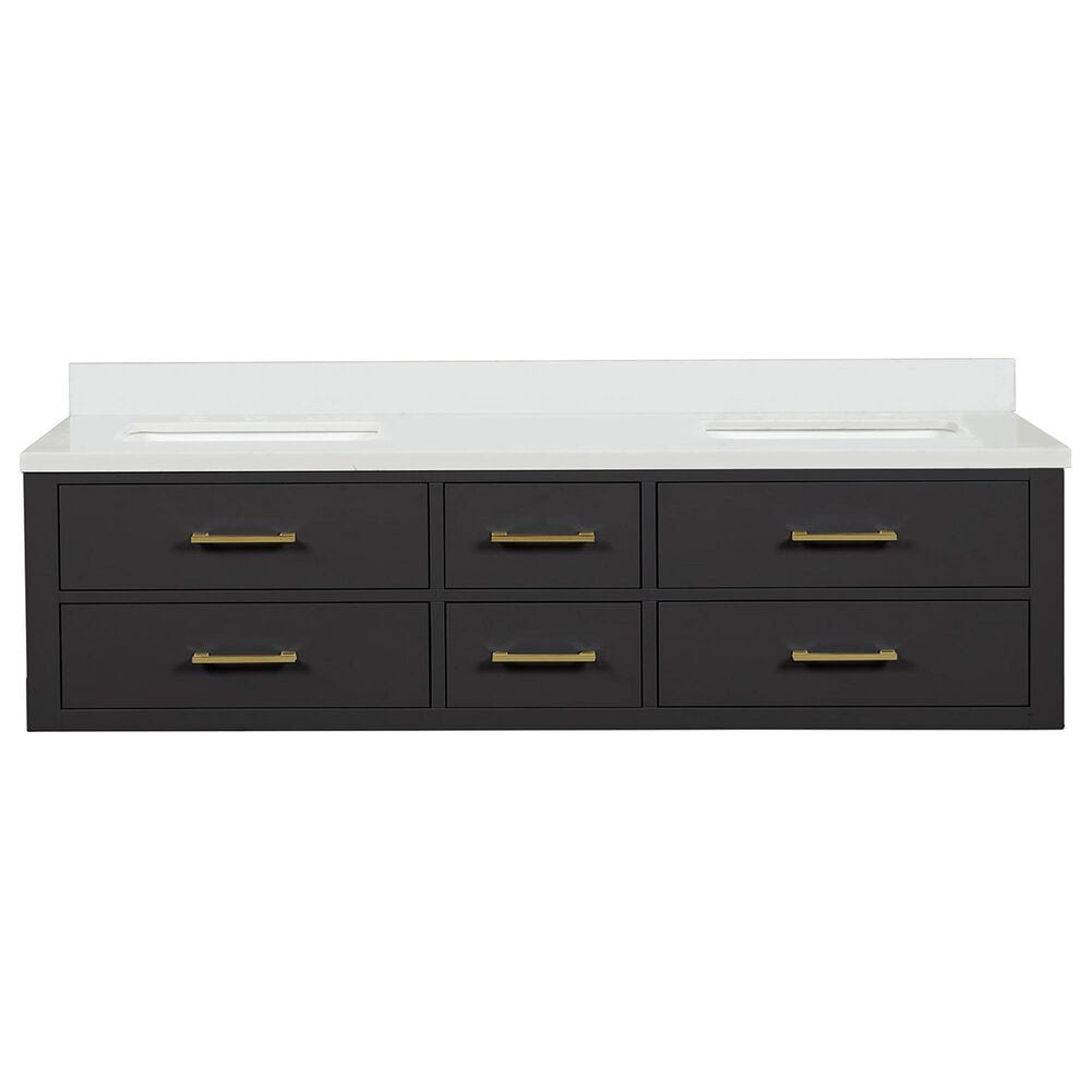 Lexora Home Castor 72&quot; Double Bathroom Vanity in Black with 2 cm White Cultured Marble Top and Rectangular Sinks, , large