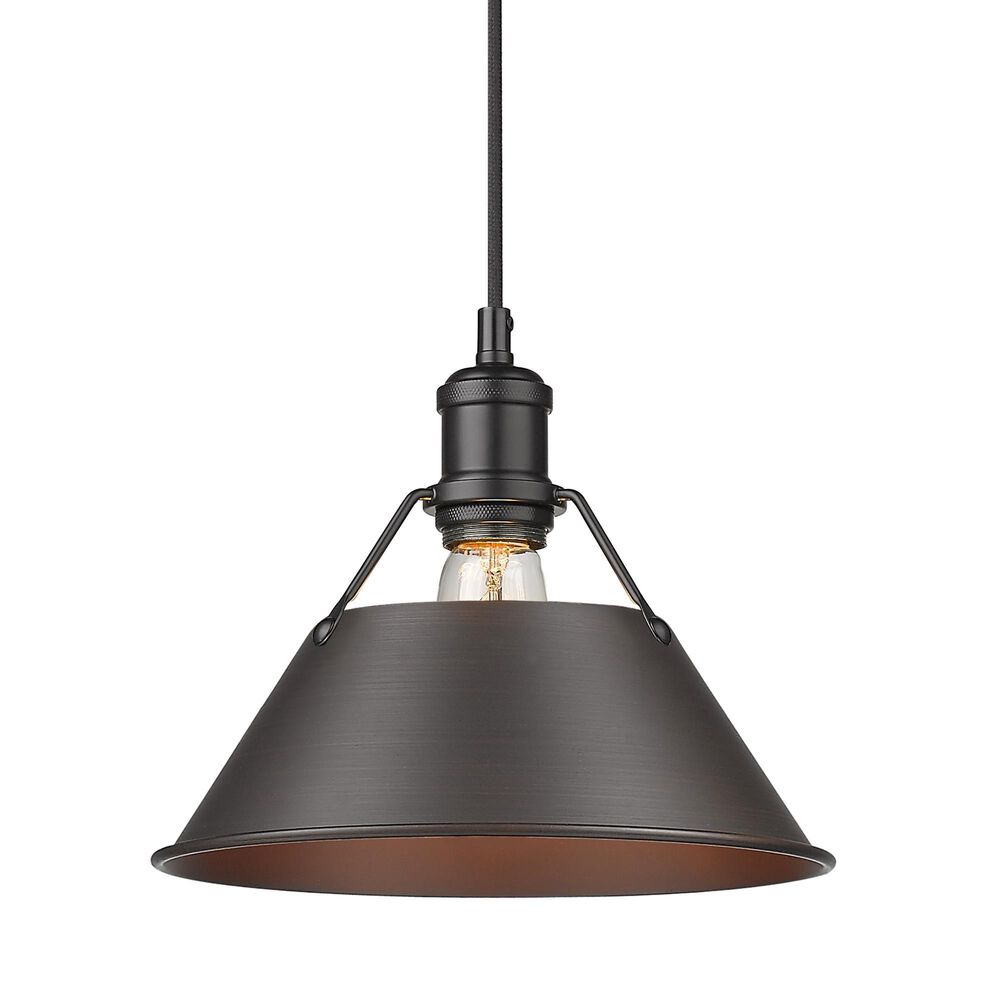 Golden Lighting Orwell 1-Light Medium Pendant with Rubbed Bronze Shade in Matte Black, , large