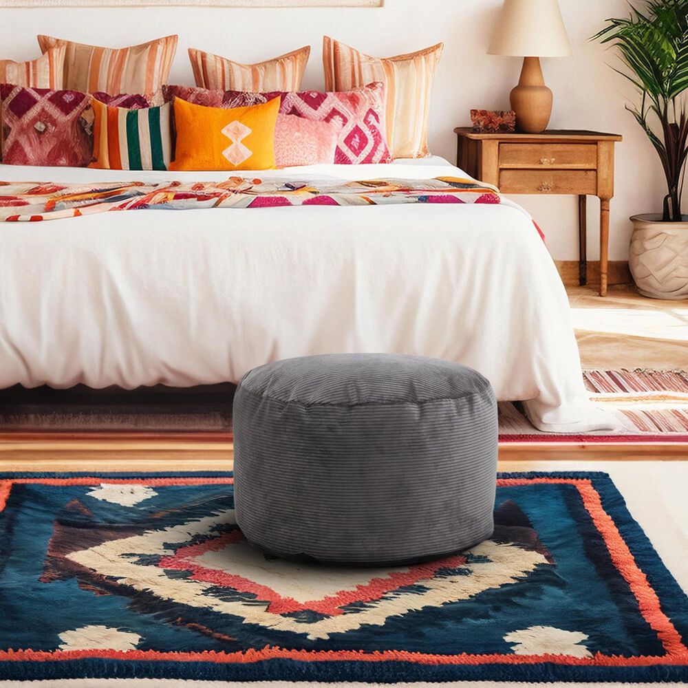 Howard Elliott Pana Short Pouf in Charcoal, , large