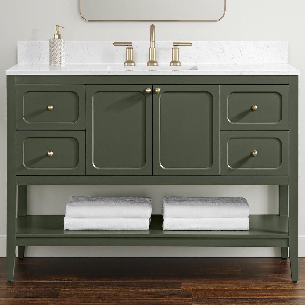 37B Ravello 48" Single Bathroom Vanity Cabinet in Deep Olive Green with Marble Top and Backsplash, , large