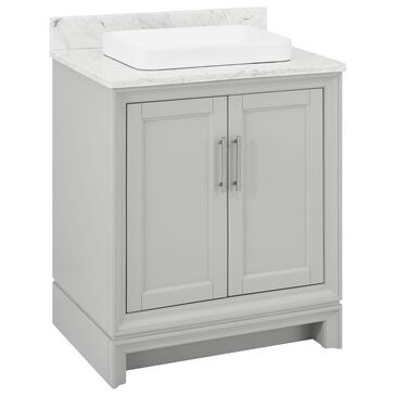 Greentouch ED Ellen DeGeneres Anaheim 30" Single Bathroom Vanity in Light Gray with 1" Natural Carrara Marble Top and Semi Recessed Rectangular Sink, , large