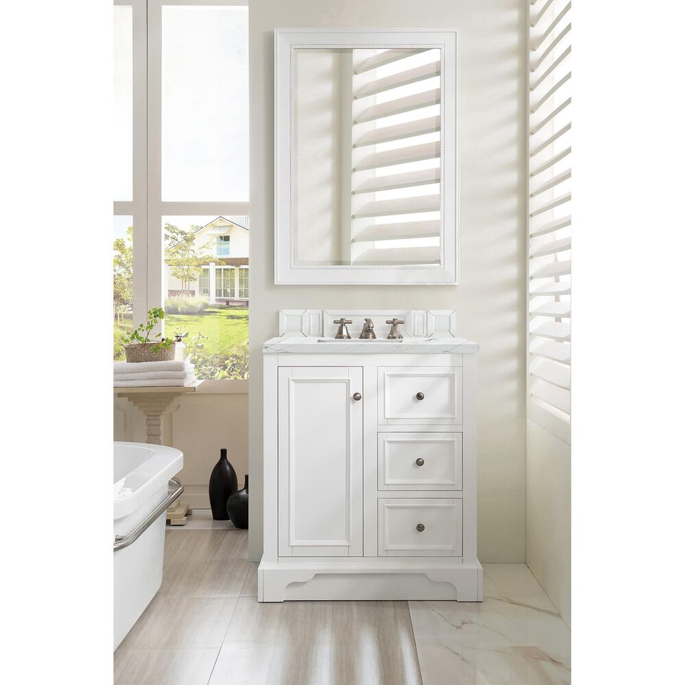 James Martin Vanities De Soto 30&quot; Single Bathroom Vanity in Bright White with 3 cm Ethereal Noctis Quartz Top and Rectangular Sink, , large