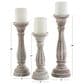 Maple and Jade Turned Pillar Decorative Candle Holder in Washed Brown (Set of 3), , large