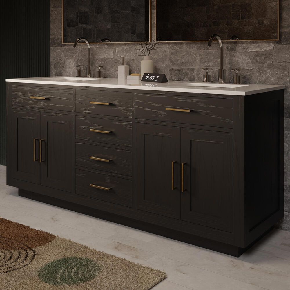 Lexora Home Abbey 72&quot; Double Bathroom Vanity in Black Oak with 2 cm White Cultured Marble Top and Rectangular Sinks, , large