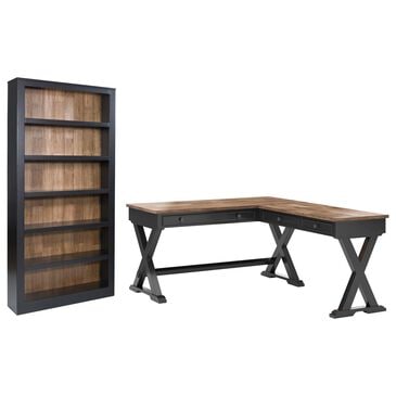 Ashley Wildenauer 3-Piece L-Shape Desk with Bookcase Set in Brown and Black, , large