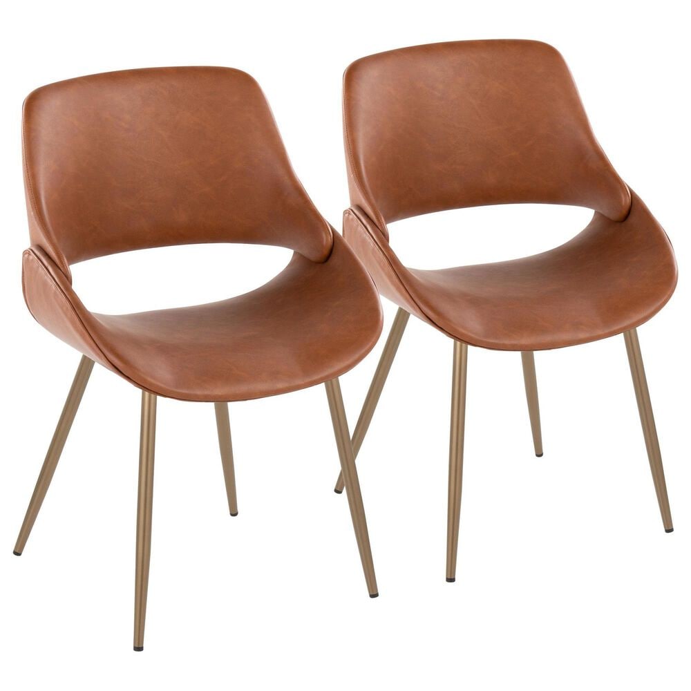 LumiSource Fabrico Side Chair with Camel Faux Leather Cushion in Antique Copper (Set of 2), , large