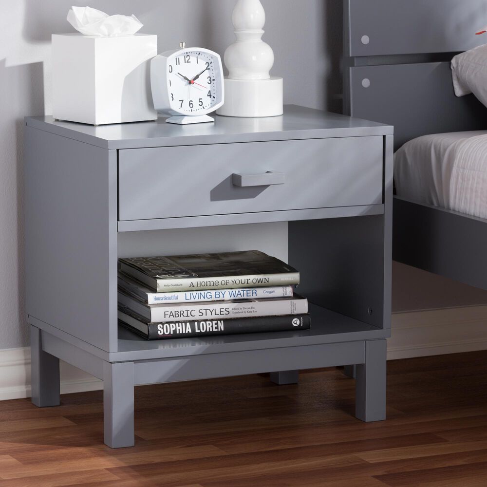 Baxton Studio Deirdre 1-Drawer Nightstand in Grey, , large