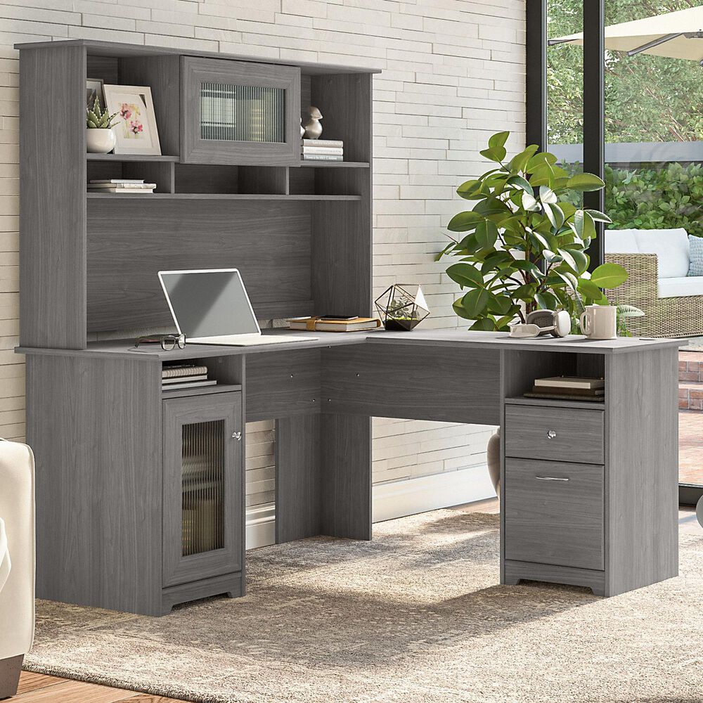 Bush Cabot 60" LShaped Desk with Hutch in Modern Gray Nebraska