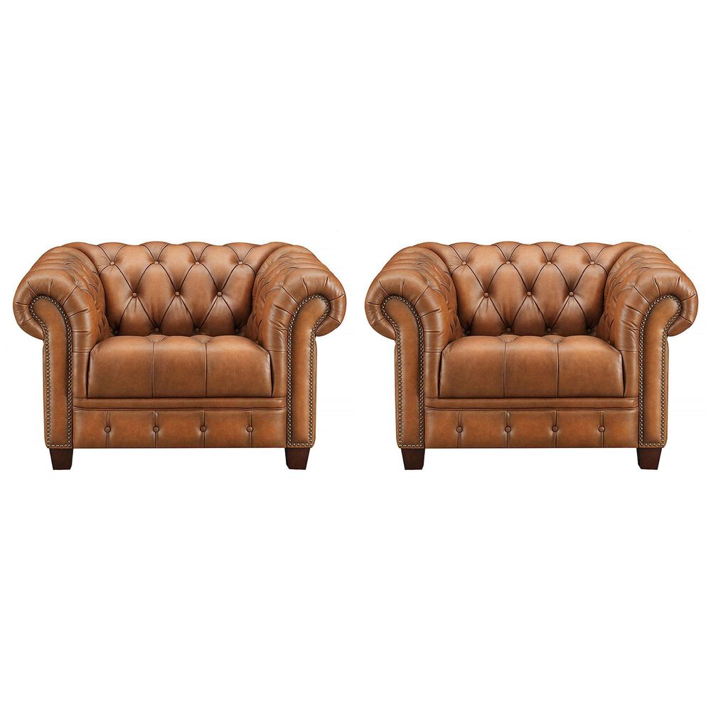 Hydeline York Leather Accent Chair in Saddle (Set of 2), , large