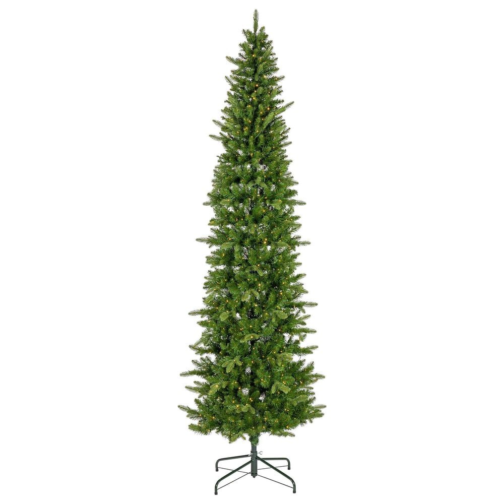 The Gerson Company 12' Pre-Lit Artificial Natural Cut Narrow Saginaw Spruce with Multicolored Lights in Green, , large