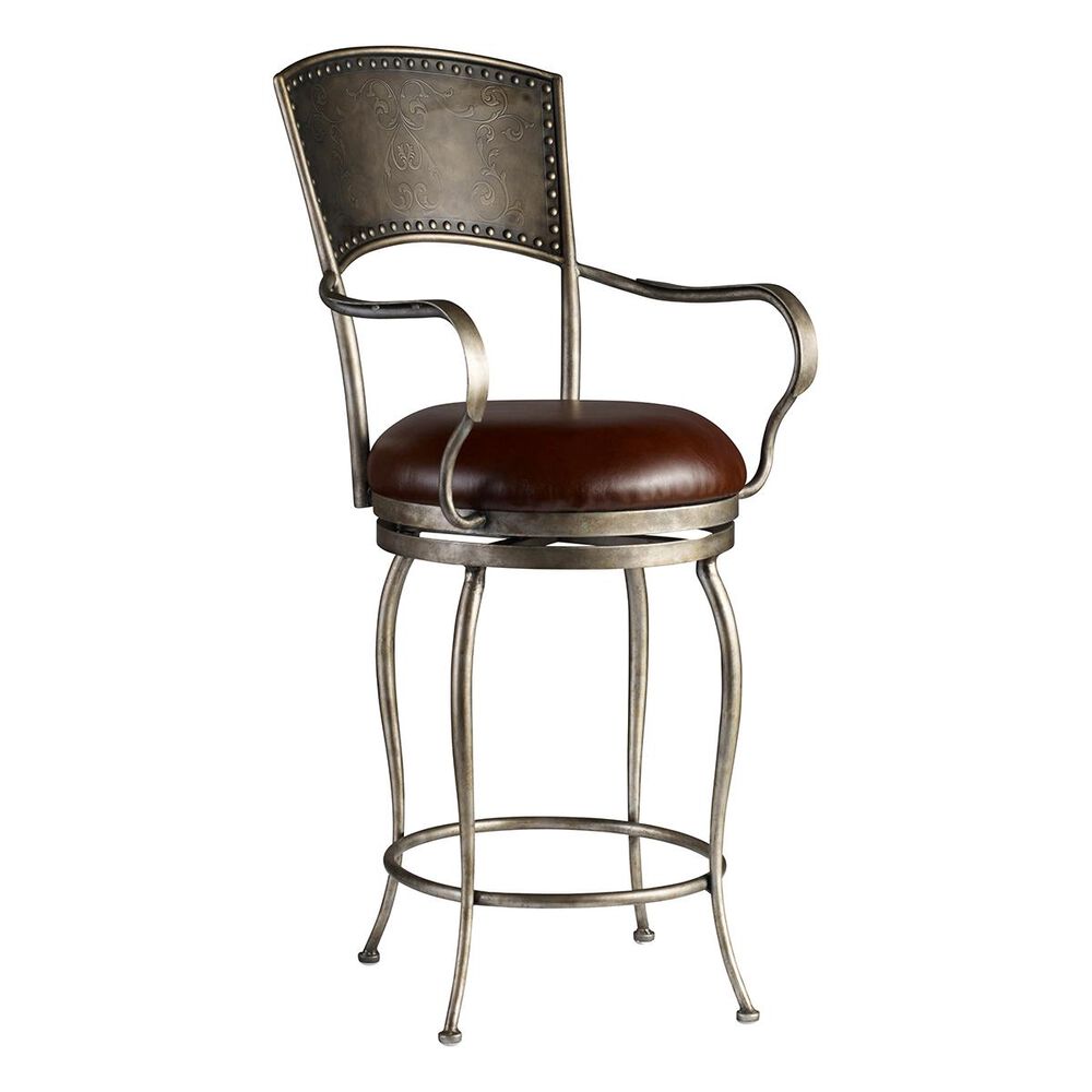 Hooker Furniture Decorator Metal Barstool with Brown Seat, , large