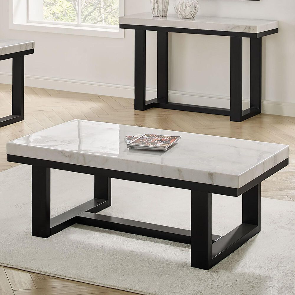 Steve Silver Lucca Cocktail Table in White Marble and Espresso NFM