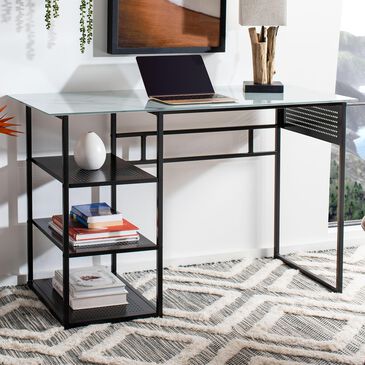 Safavieh Xyla 3-Shelf Desk in White Glass and Black, , large