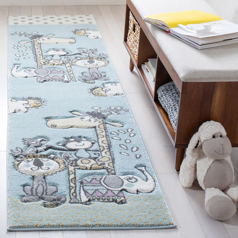 Safavieh Carousel CRK185 2&#39; x 8&#39; Ivory and Blue Kids Runner, , large
