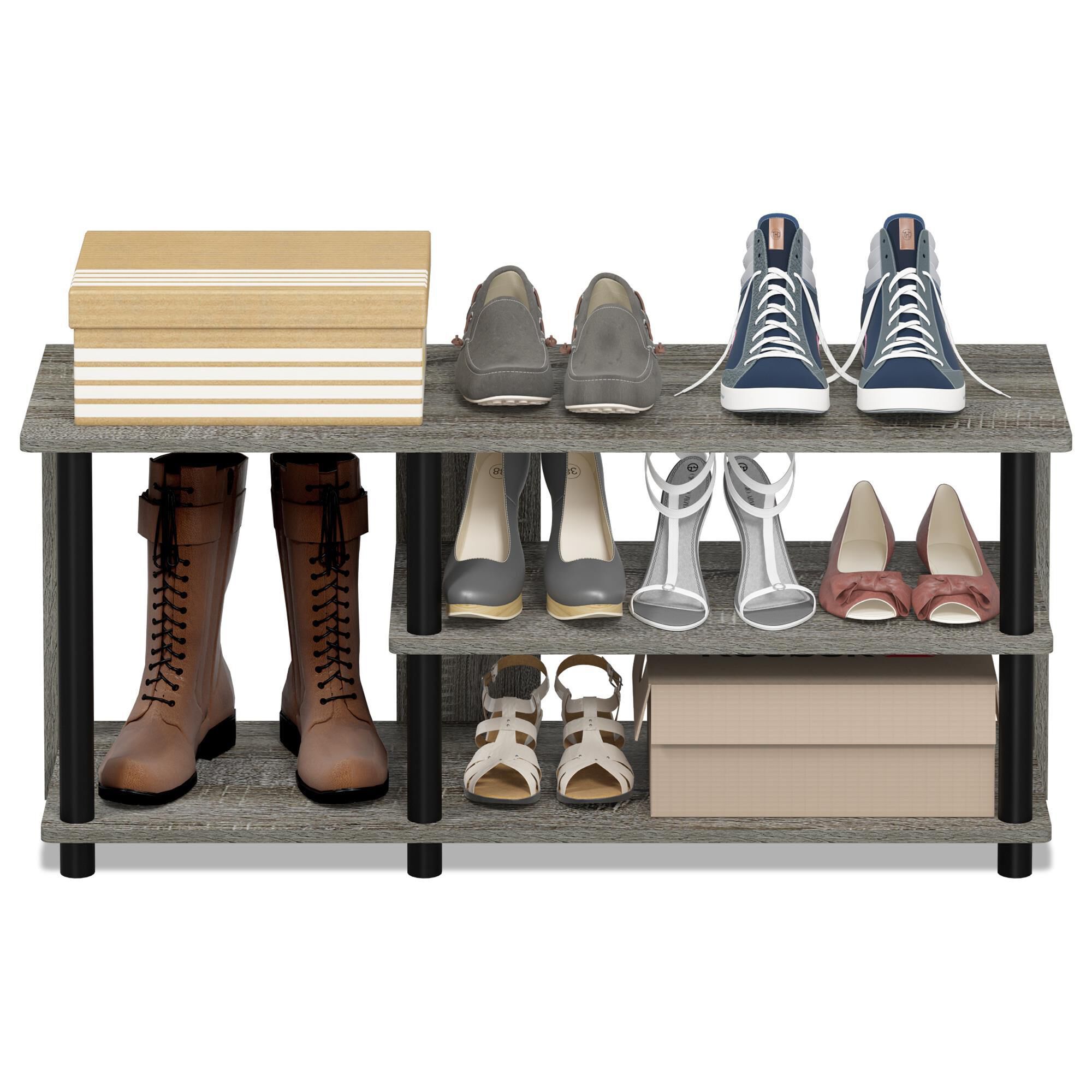 HOMLUX 3-Tier Shoe Rack in French Oak and Black