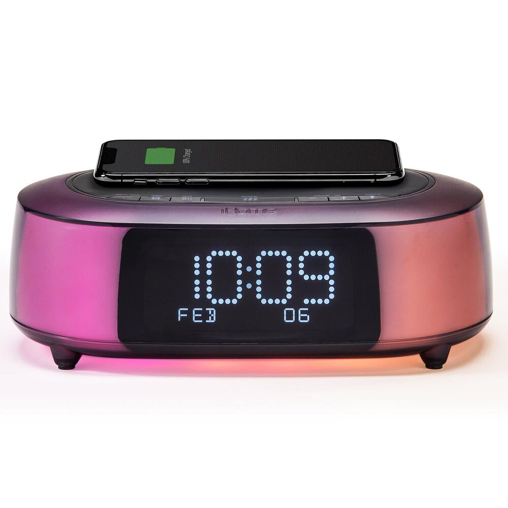 iHome TimeBoost Glow Color Changing Bluetooth Alarm Clock in Black, , large