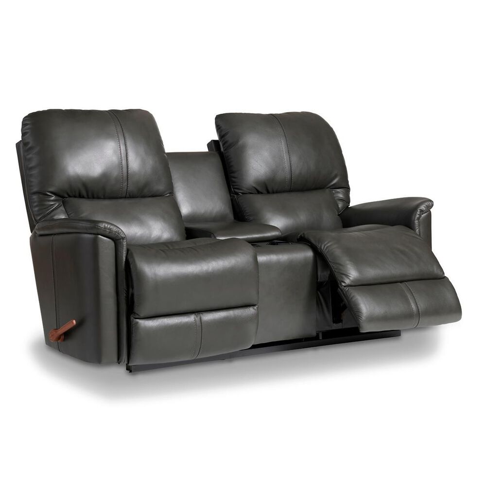 La-Z-Boy Turner Manual Reclining Console Loveseat in Charcoal, , large