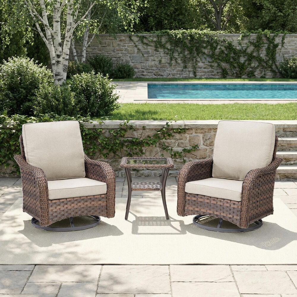 Sunwell Garden Patio Swivel Glider Chair with Gray Frame in Beige (Set of 2), , large