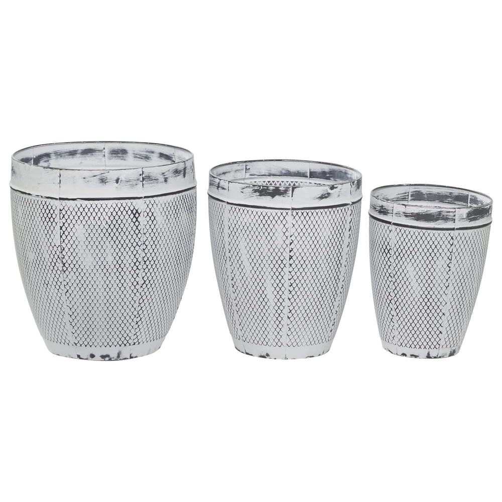 Maple and Jade Farmhouse Metal Planter in White and Gray (Set of 3), , large