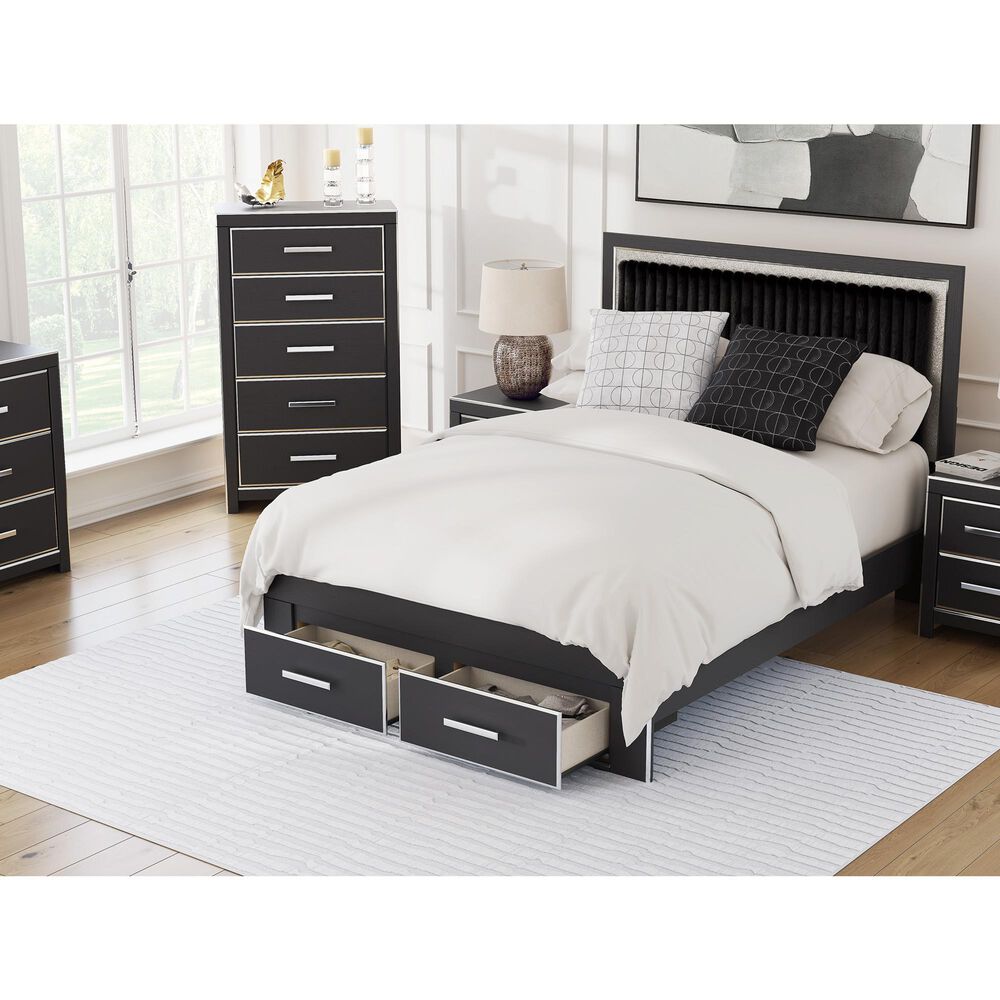 Ashley Zuraleus Queen Upholstered Panel Storage Bed with Two Nightstands in Matte Black, , large