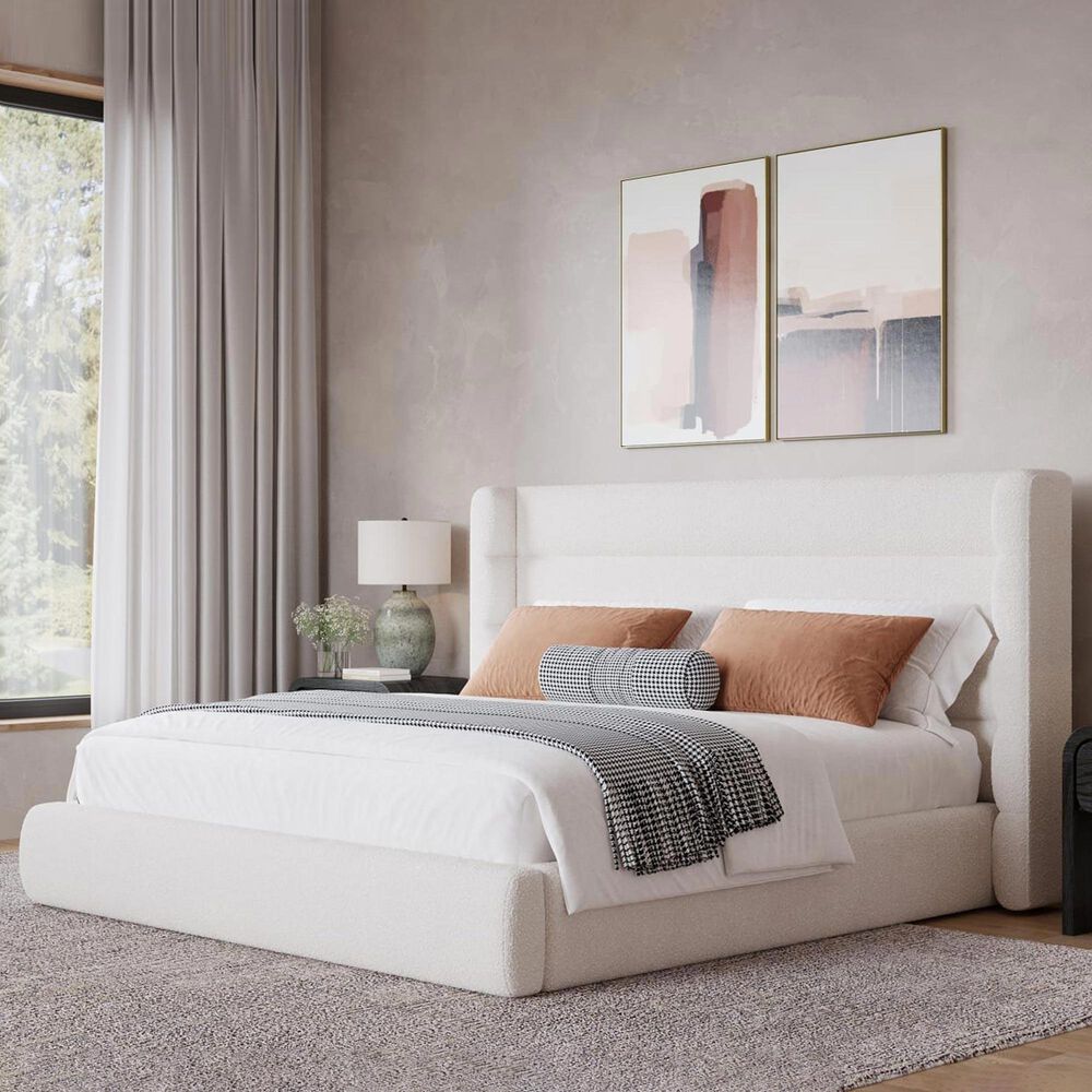 Urban Home Frank Upholstered Wingback Platform Bed in Cottage Cheese Boucle (2026), , large