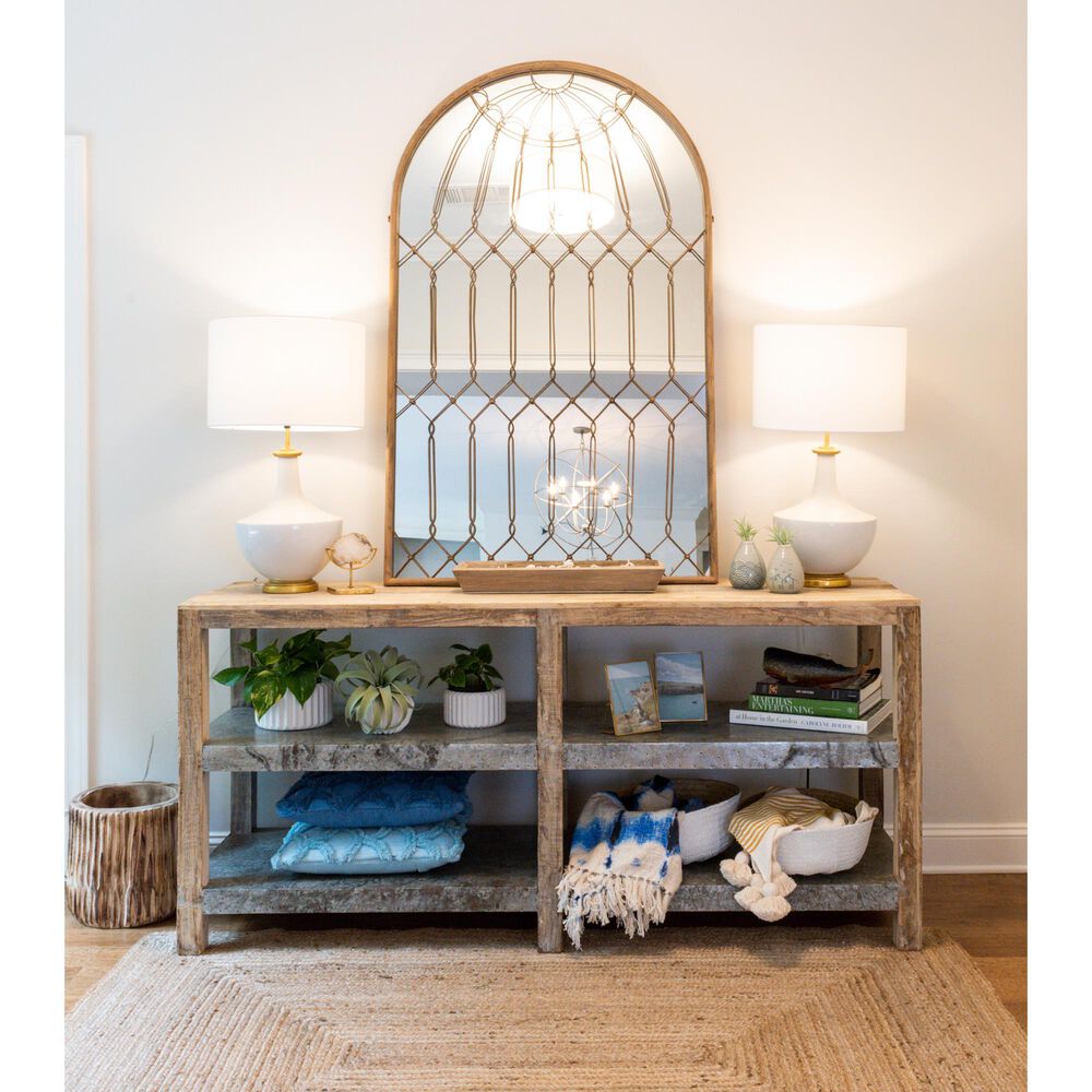 Creative Coop Arden Ceramic Table Lamp in Gold and Cream, , large