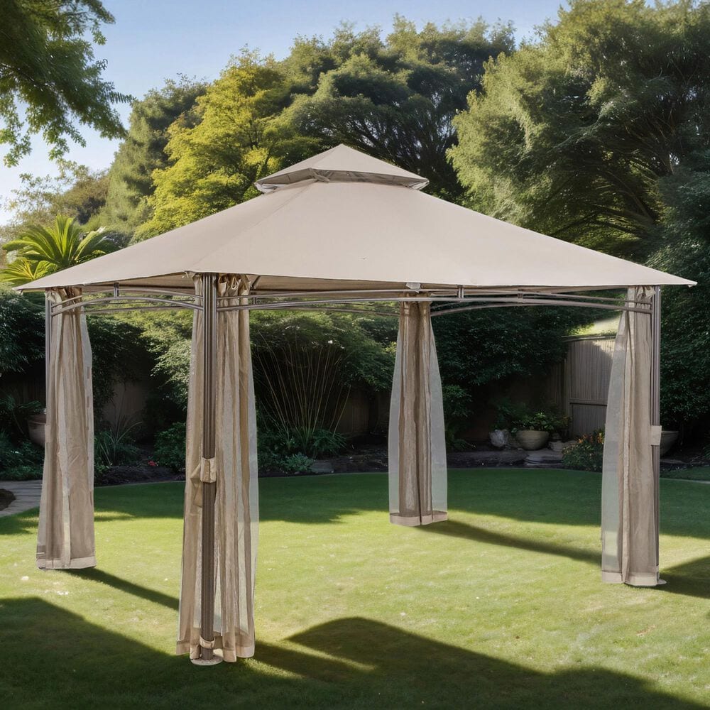 Furniture of America Elia 13&#39; x 10&#39; Patio Gazebo Around Netting in Brown, , large