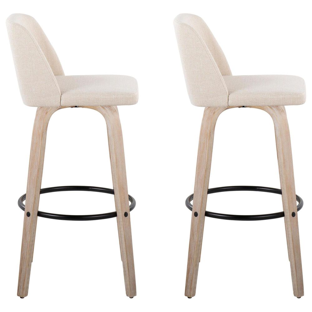 LumiSource Toriano Swivel Bar Stool with Cream Noise Fabric Upholstery in Whitewashed and Black (Set of 2), , large