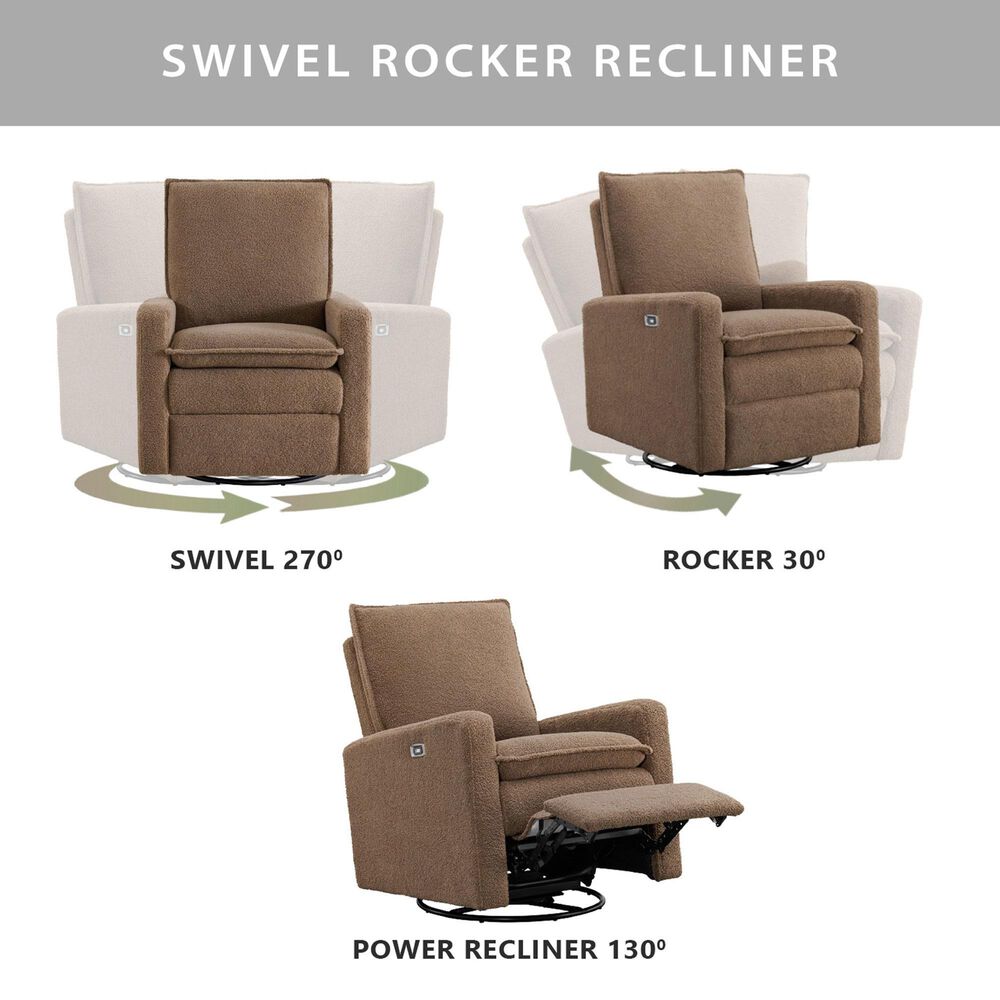 Oxford Baby Uptown Power Swivel Glider Recliner in Teddy Brown, , large