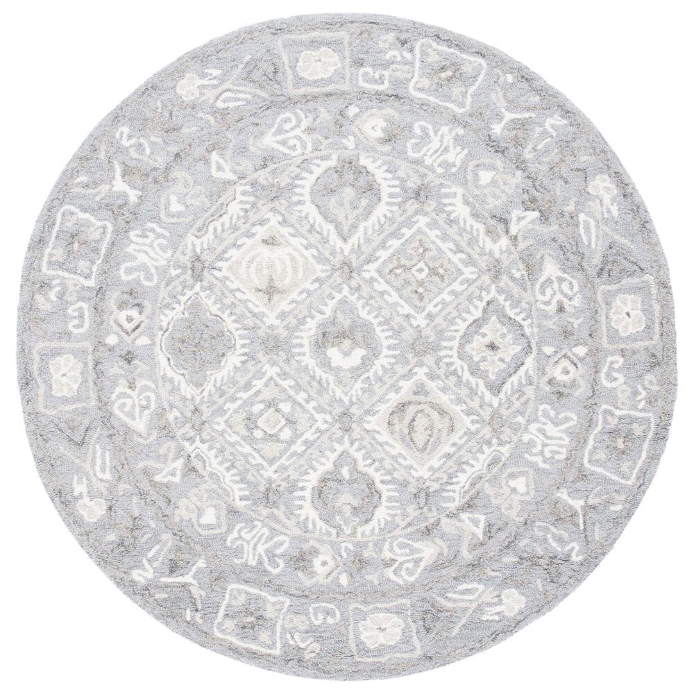 Safavieh Micro-Loop Southwestern 5" Round Ivory and Grey Area Rug, , large