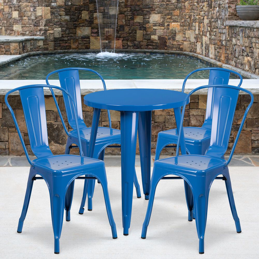 Flash Furniture 5-Piece Metal Round Table Set in Blue, , large
