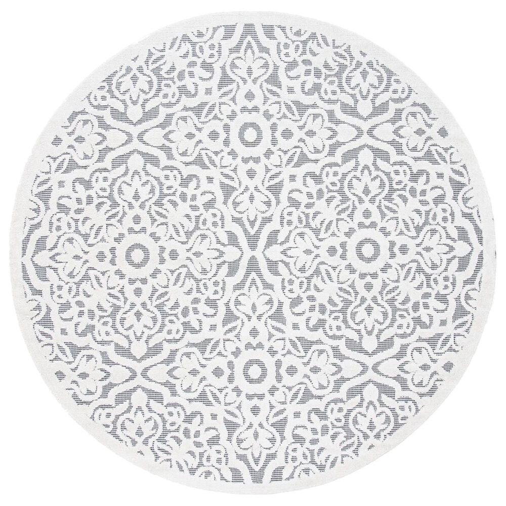 Safavieh Cabana CBN662A 6"7" Round Ivory and Grey Indoor/Outdoor Area Performance Rug, , large