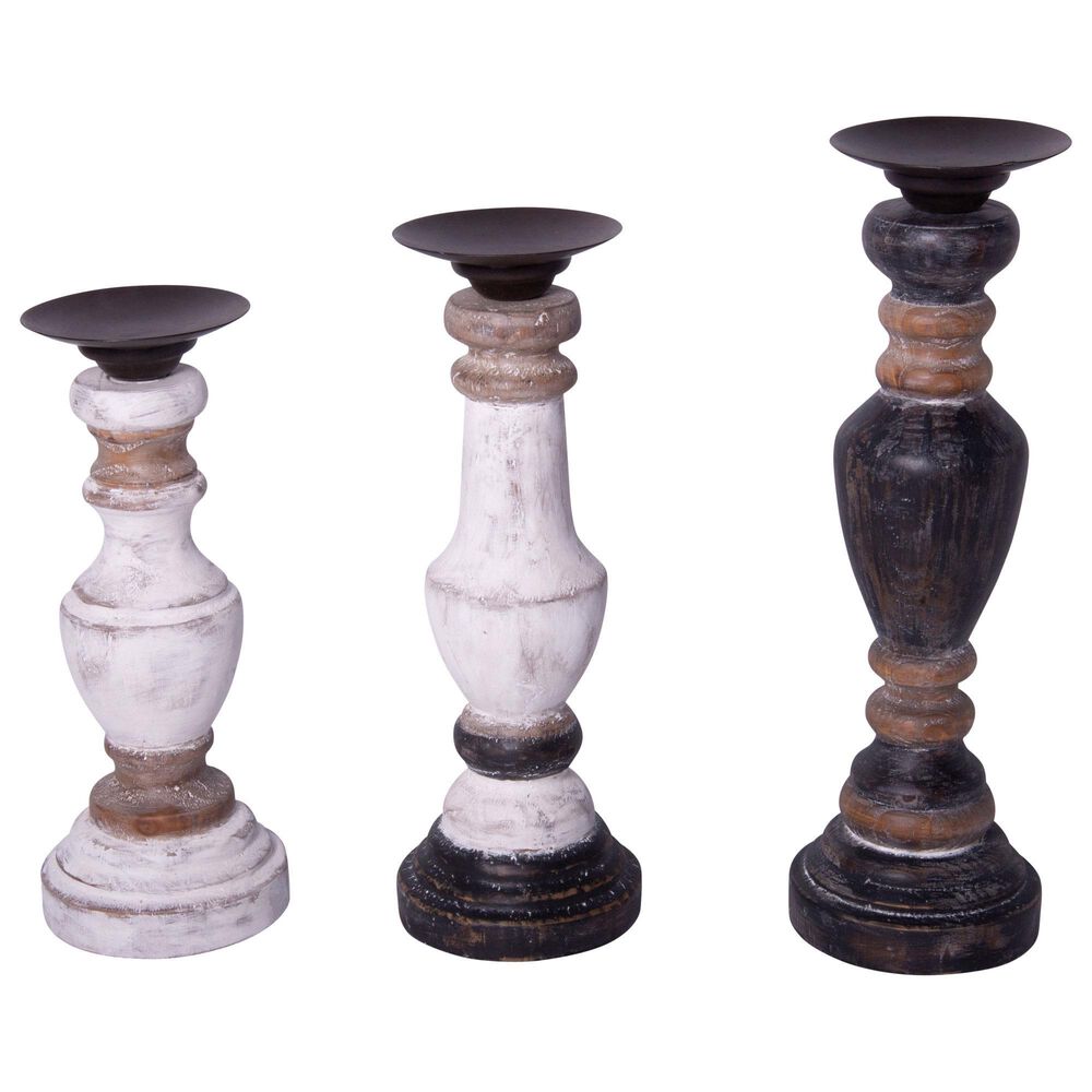 VIP Home and Garden Candle Pillar Holders in Distressed White and Black (Set of 3), , large
