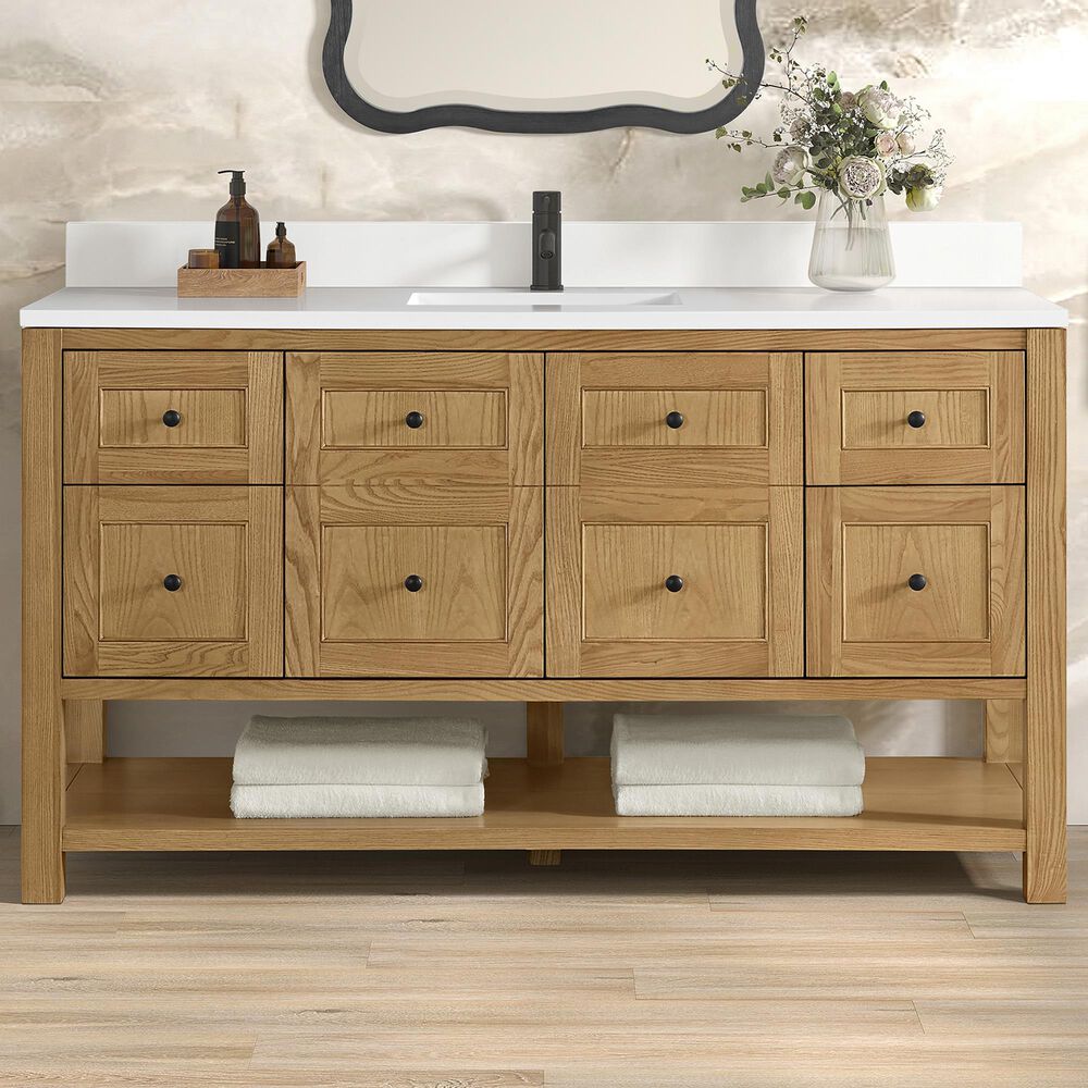 James Martin Vanities Breckenridge 60&quot; Single Bathroom Vanity in Light Natural Oak with Single Hole 3 cm White Zeus Quartz Top and Rectangular Sink, , large