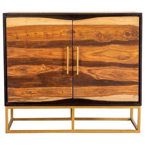 Pacific Landing 2-Door Accent Cabinet in Black Walnut and Gold