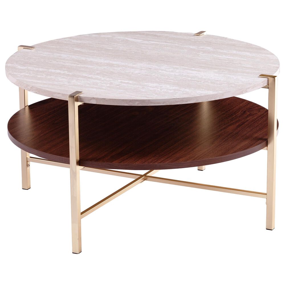 Southern Enterprises Ardmillan Coffee Table in Brass, Tobacco, and White, , large