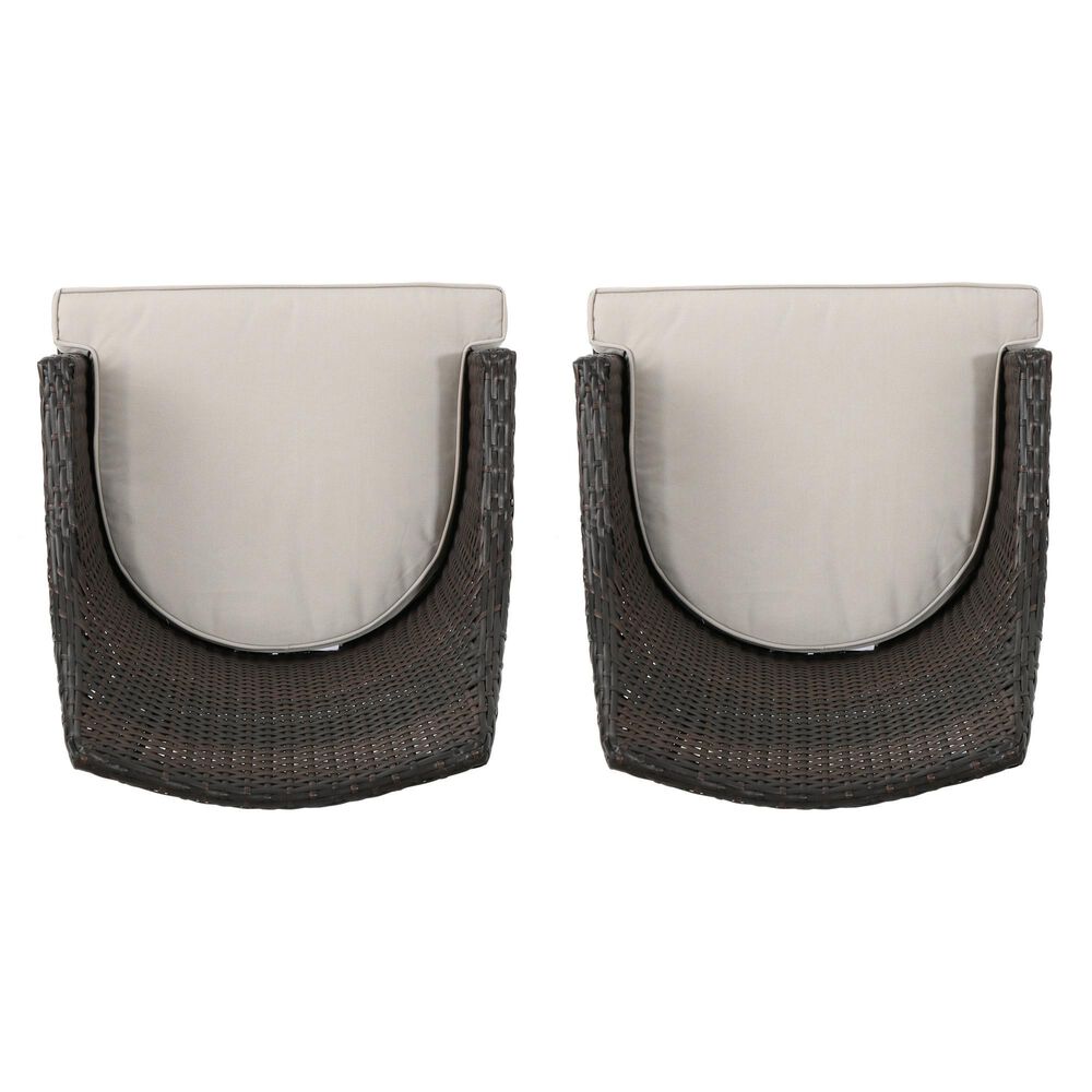 Hearth and Haven Hillhurst Outdoor Rattan Chair with Sloped Arms and Cushion in Brown &#40;Set of 2&#41;, , large
