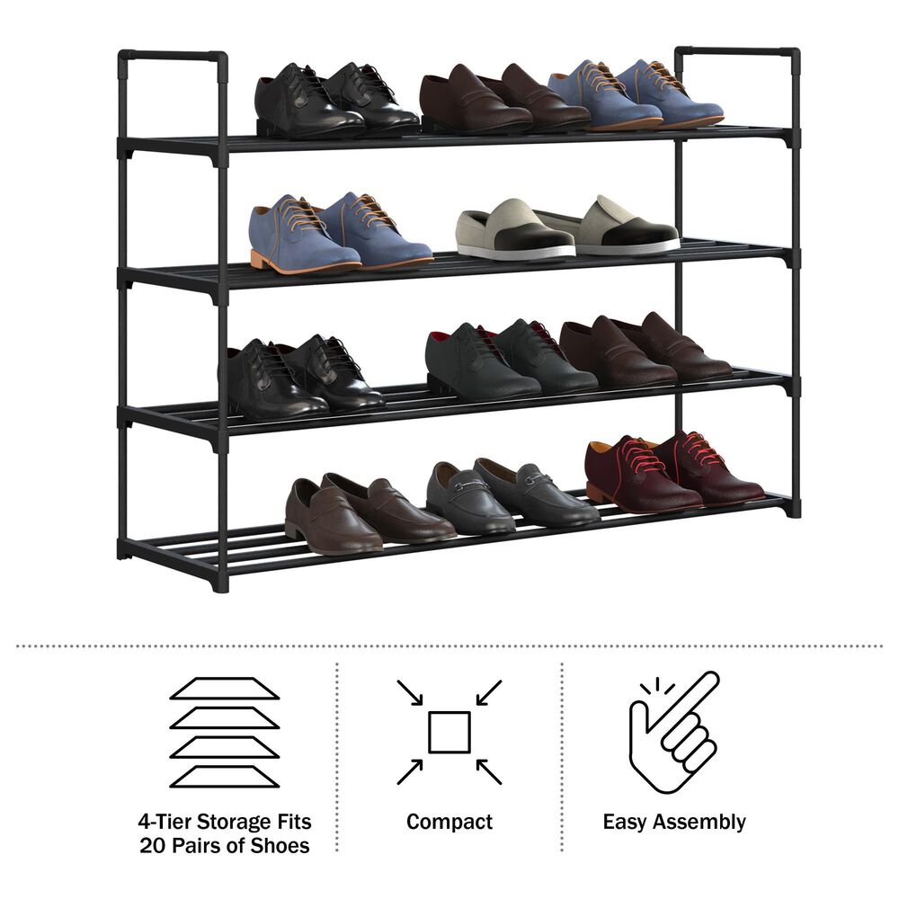 Timberlake 4-Tier Shoe Rack in Black, , large