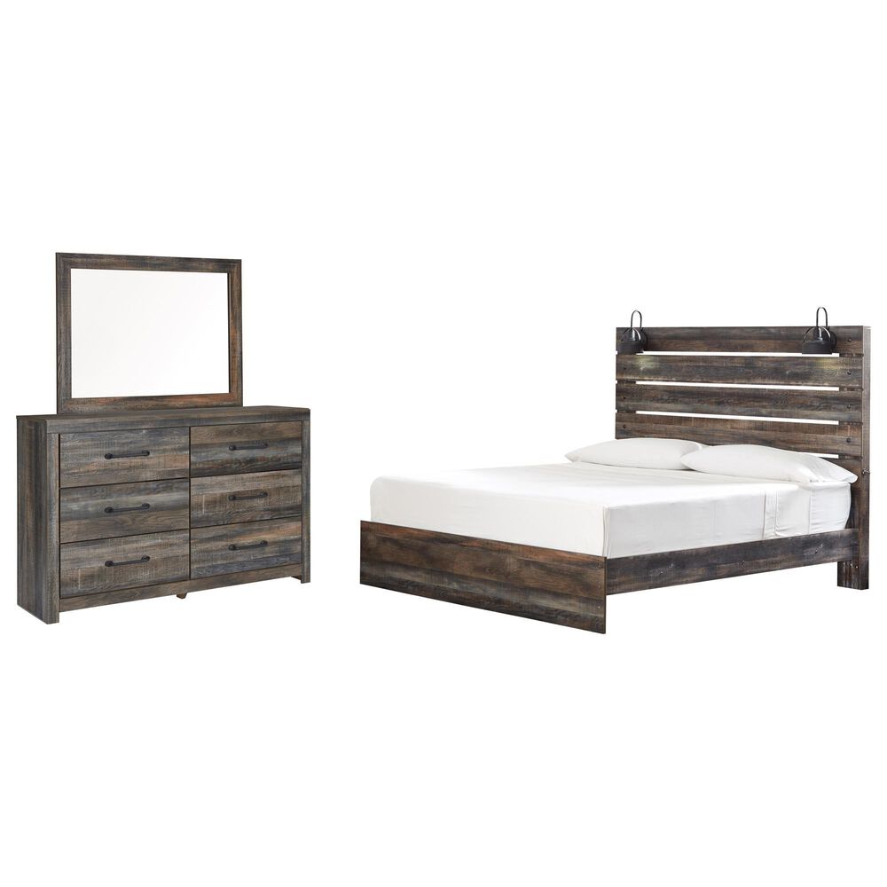 Ashley Drystan 3-Piece King Panel Bedroom Set in Brown Rustic, Burnt Orange and Teal, , large