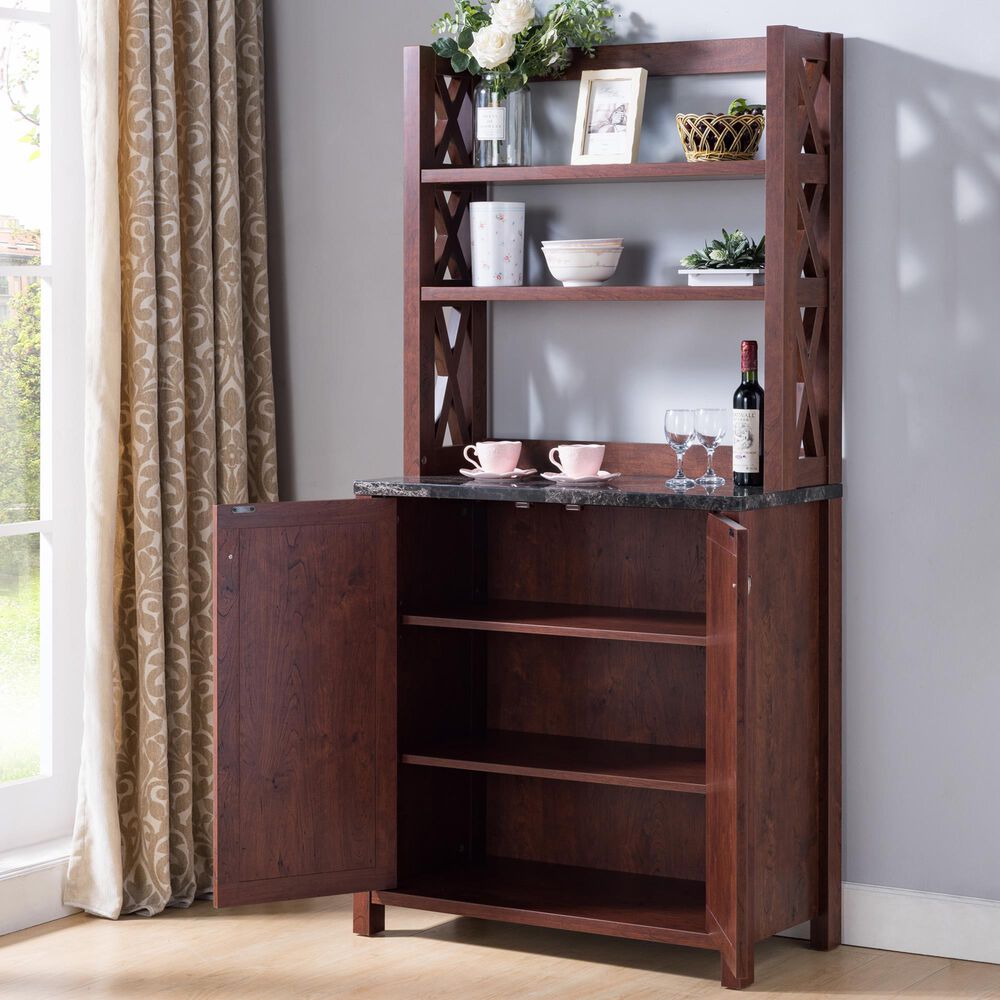 Furniture of America Plummer Kitchen Cabinet in Vintage Walnut, , large