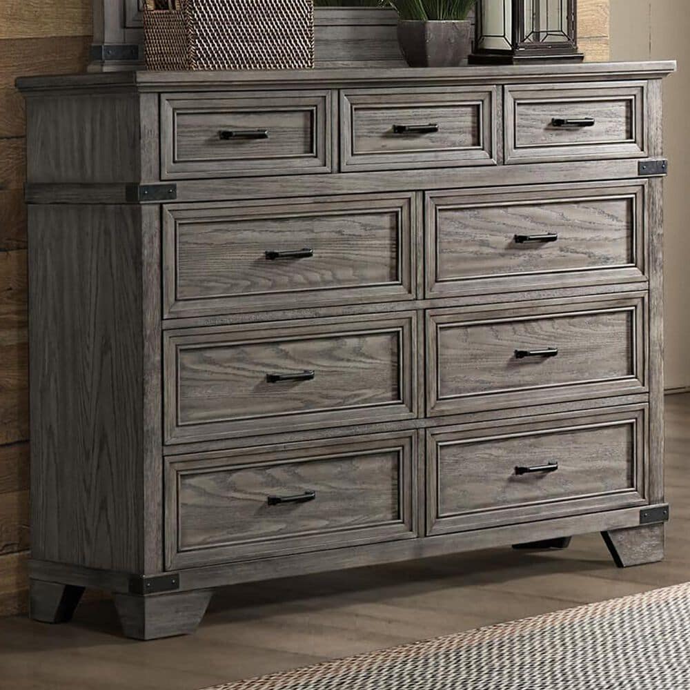 Hawthorne Furniture Forge 9-Drawer Tall Dresser in Wire Brushed Steel Gray, , large