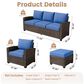 HOMLUX 5-Piece Patio Conversation Set with Brown Wicker in Navy Blue, , large