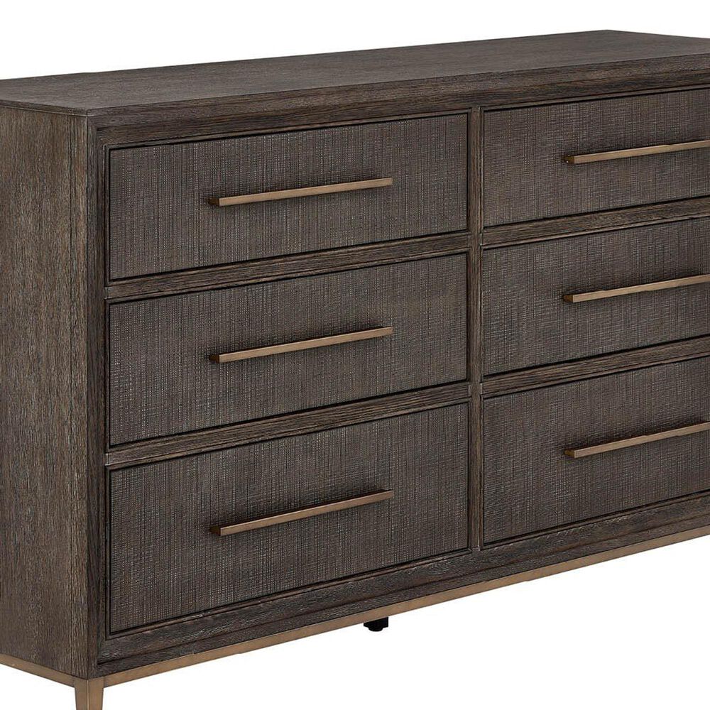 Furniture Worldwide Montclair 6-Drawer Dresser and Mirror in Medium Brown and Smoked Gold, , large