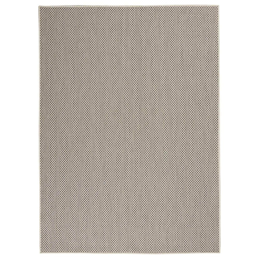 Nourison Courtyard Ivory and Charcoal 6&#39; x 9&#39; Indoor/Outdoor Area Rug, , large