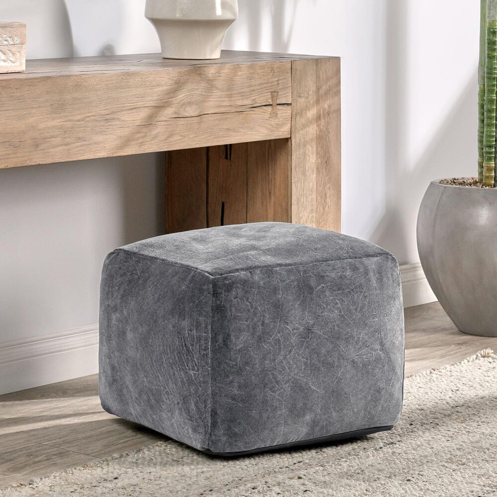 Classic Home Heirloom Pouf Ottoman in Gray Velvet, , large